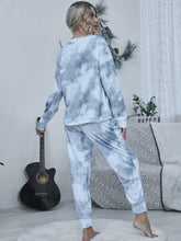 Shiny Tie-dye Round Neck Top and Drawstring Pants Lounge Set OutfitFlow